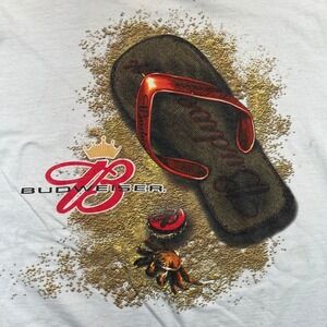 Vintage Budweiser T Shirt Mens L Jerzees Flip Flop Beer Graphic Tee Vacation Y2K